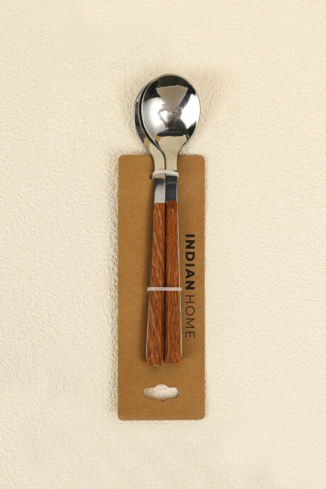 Cuchara Té Mango Efecto Madera, Set 2pcs Plateado