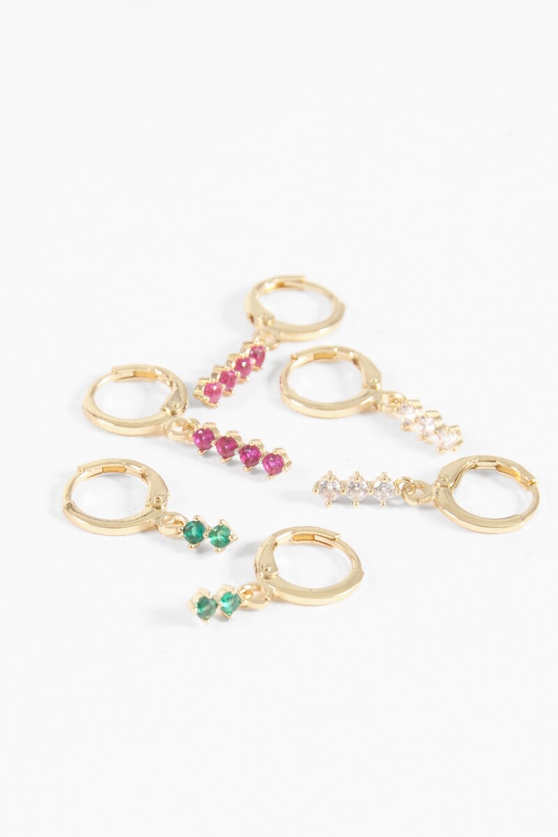 Set de aros dije strass largo dorado