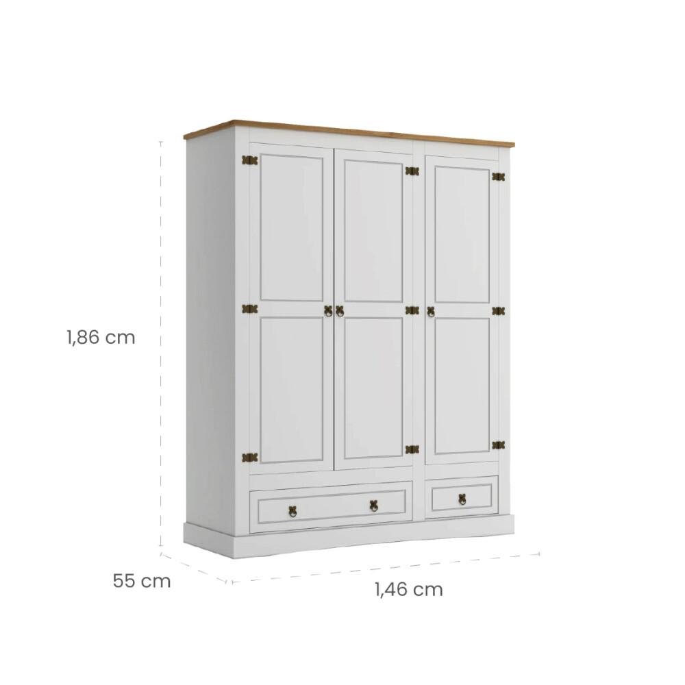 Ropero 3 Puertas 2 Cajones Madera - Linea Mexicana Blanco
