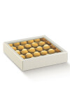 Caja bombones 14,5x14,5x3,5 cm. PELLE BIANCO+ORO