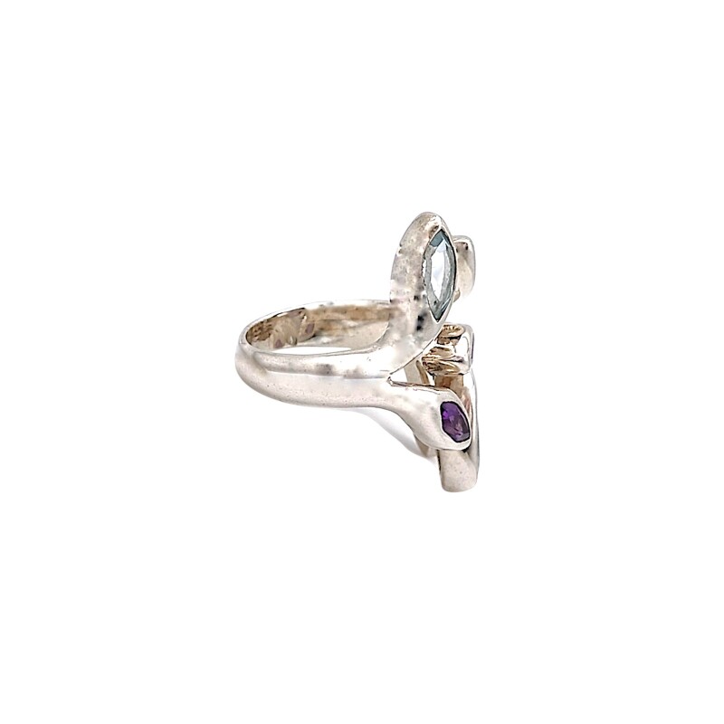 Anillo Pétalos-Plata 925-Piedra amatista y aguamarina-AN4552 conpiedra