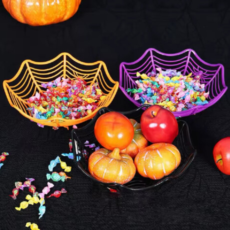 Canasto Caramelera Halloween forma telaraña Negro