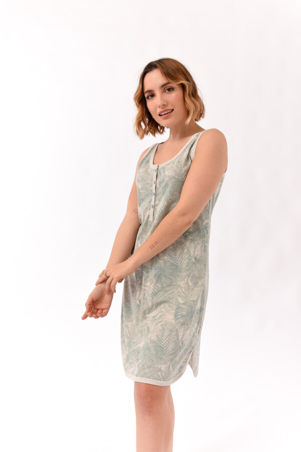 Camisón Sin Marga Con Botones Hojas verde