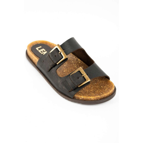 Sandalias De Cuero Doble Hebilla Chocolate