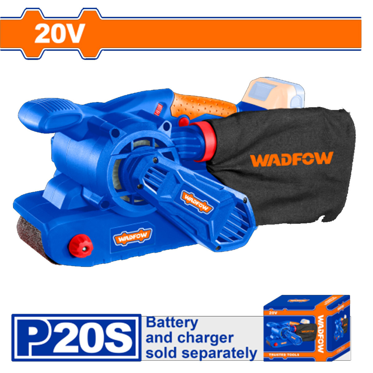 LIJADORA DE BANDA A BATERIA 20V BRUSHLESS C/BOLSA WADFOW WLBS1520 