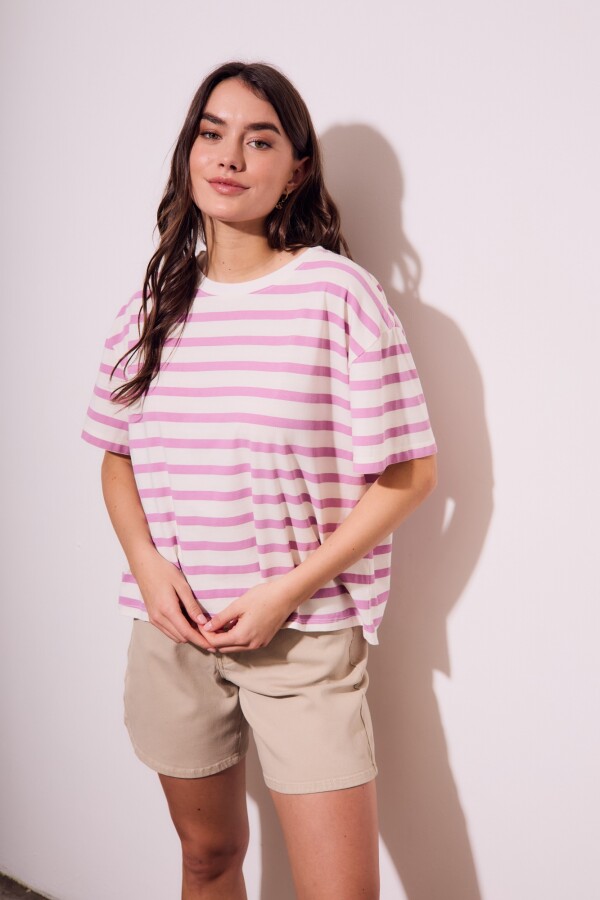 Remera Algodón Rayada Lavanda