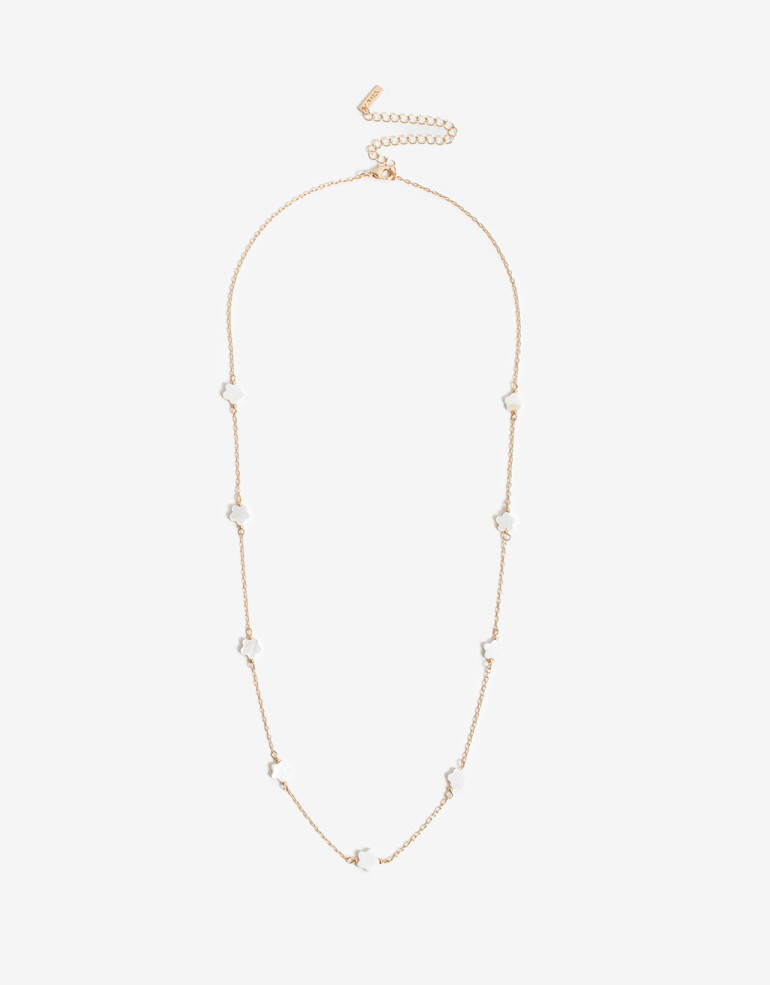 Collares Largos Canutillos Collar Con Charm Floral - Dorado