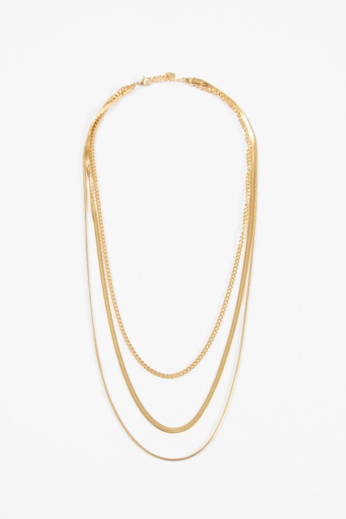 Collar acero triple cadena dorado