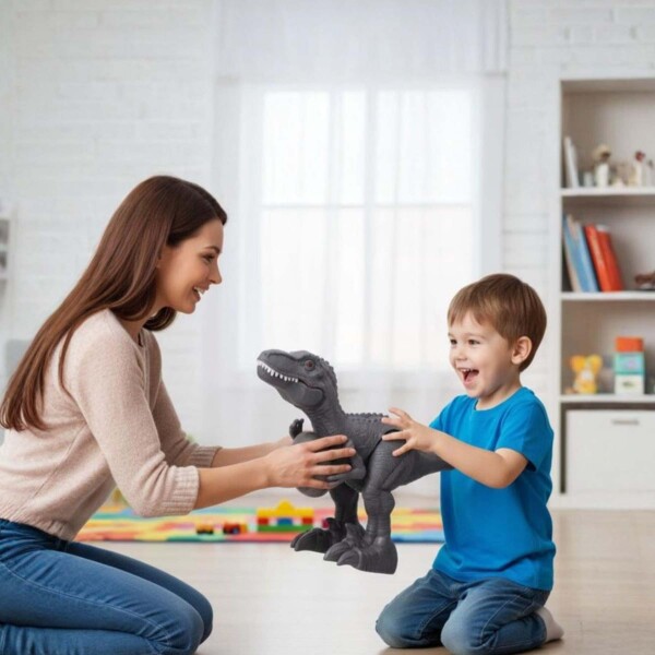 Dinosaurio Tiranosaurio Control Remoto Movimiento Luz Sonido Color Gris