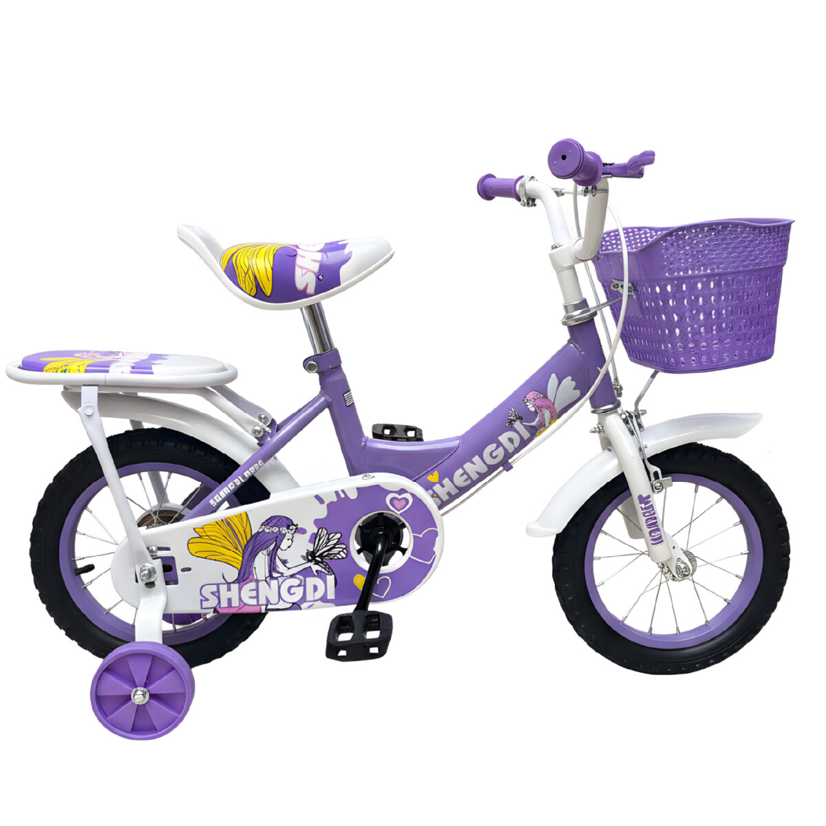 Bicicleta infantil Shengdi Rod 12 Canasto Parrilla Rueditas - Color Violeta 