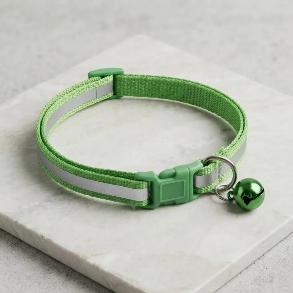 Collar Para Gato Ajustable Reflectivo Con Cascabel VERDE