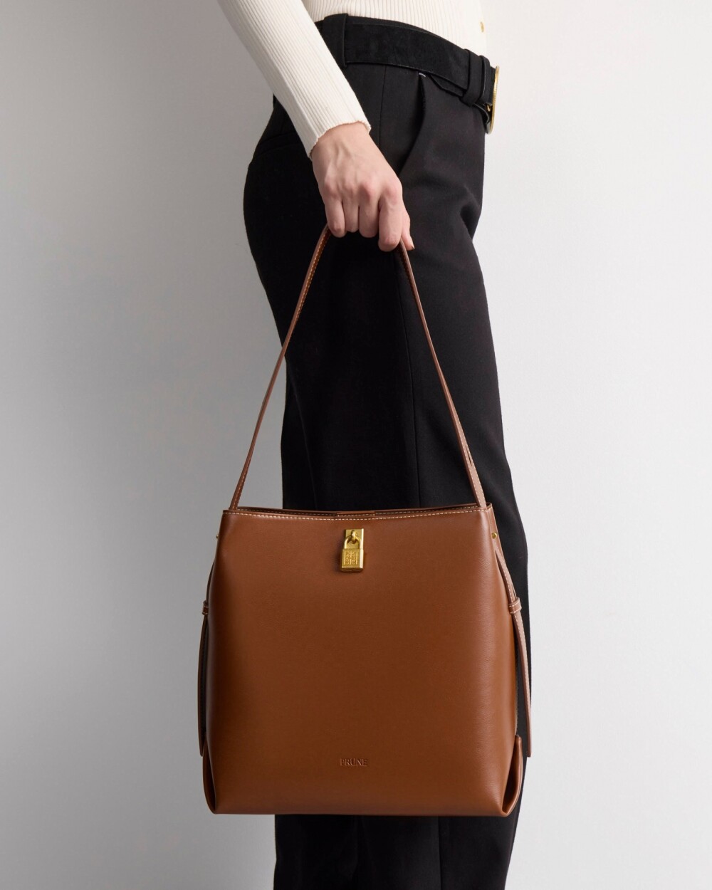 Bolso The Lock en efecto cuero liso Tabaco