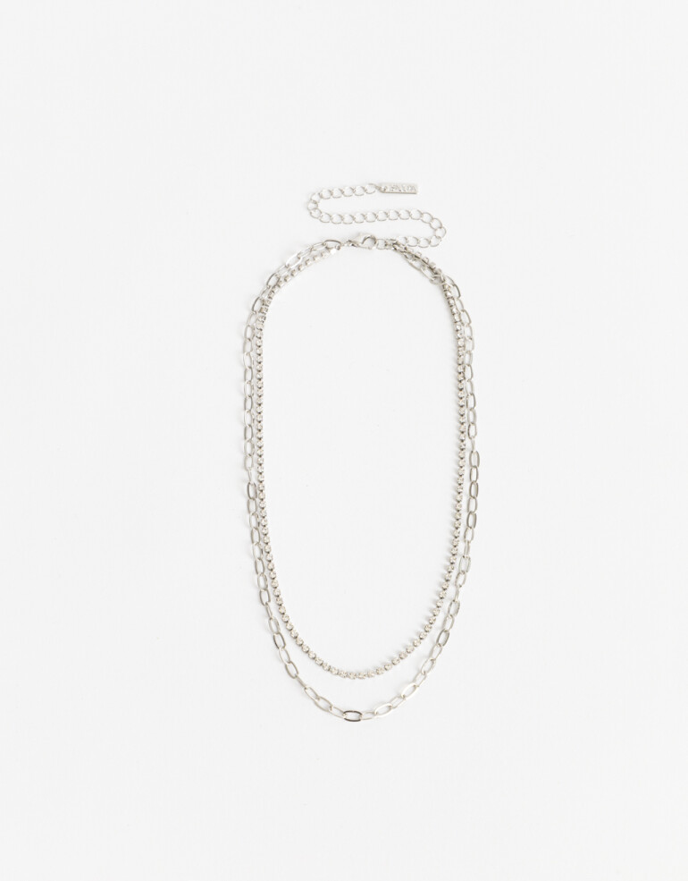 Collares Cortos Collar Multicadena Con Strass - Plateado