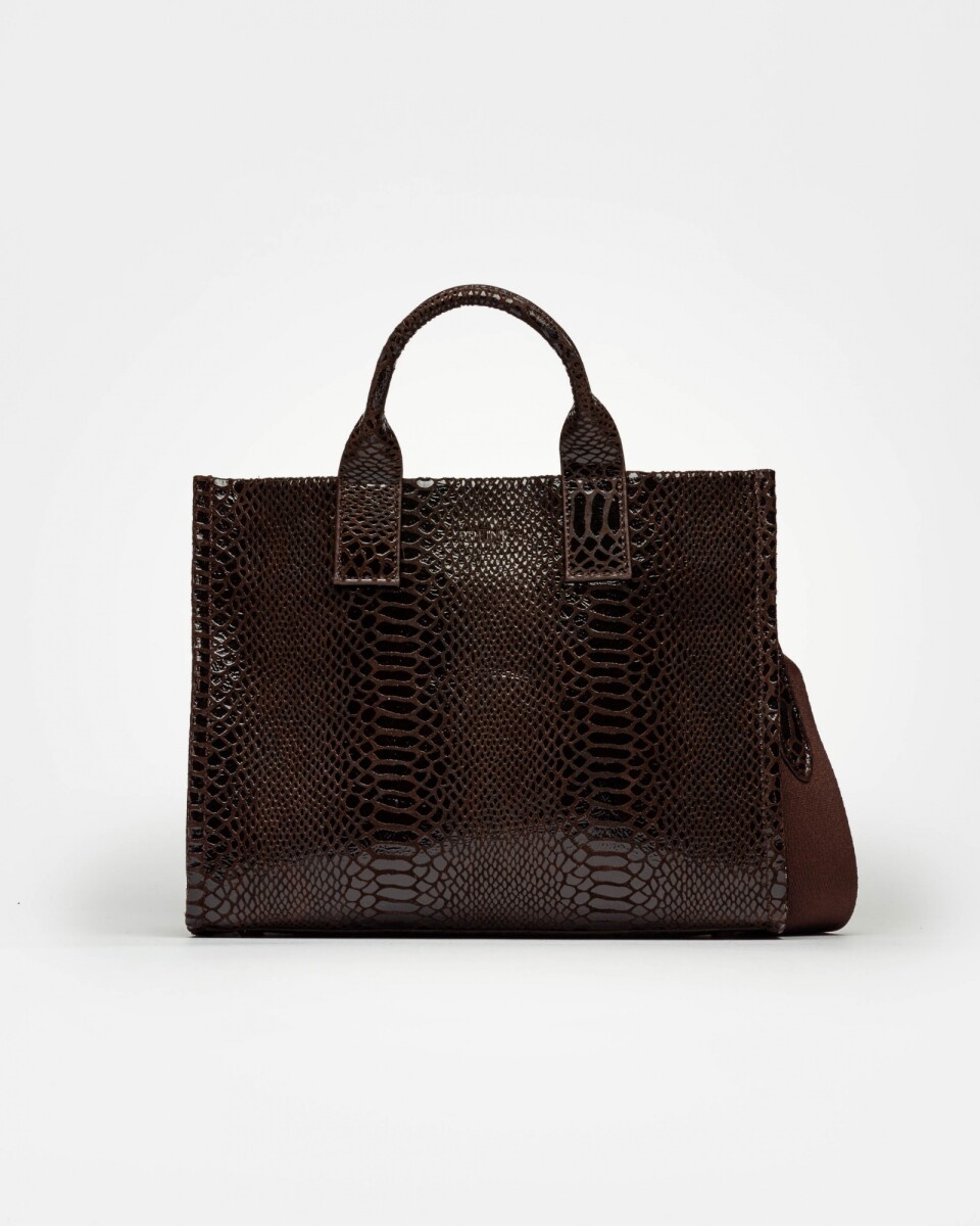 Cartera de mano Capri en cuero gamuza anaconda - Chocolate 