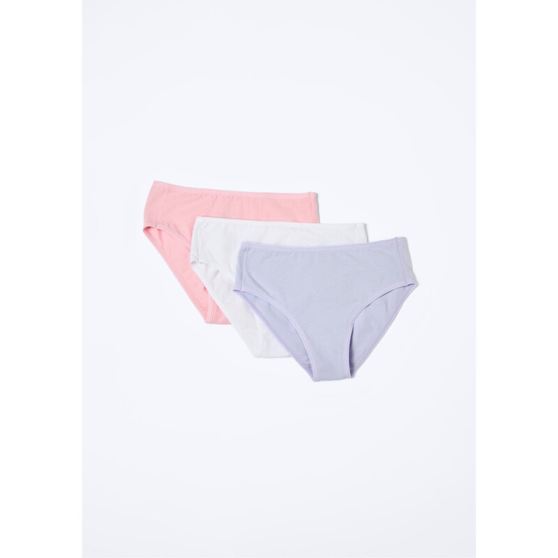 KIT COM 3 CALCINHAS FEM ROSA/AZUL/BRANCO