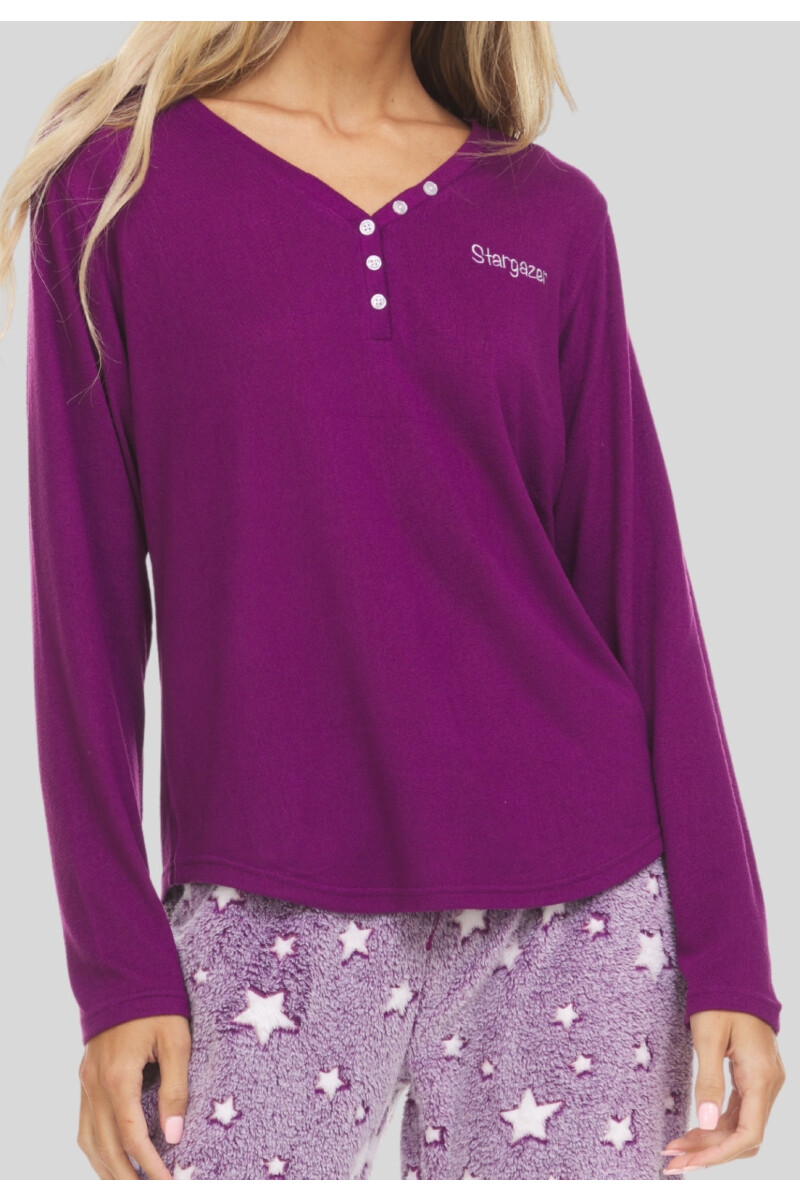 PIYAMA EN FLEECE BORDO-VINO