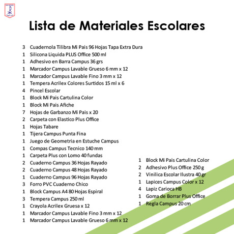 Lista de Materiales Escolares Colegio San Miguel - 4º Escuela Lista de Materiales Escolares Colegio San Miguel - 4º Escuela