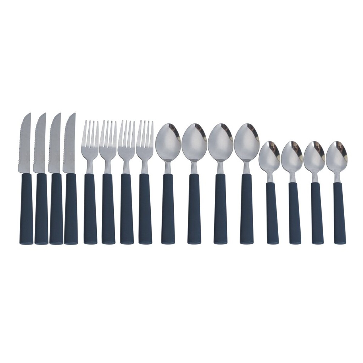 JUEGO DE CUBIERTOS 16PZAS MANGO PLASTICO GRIS 