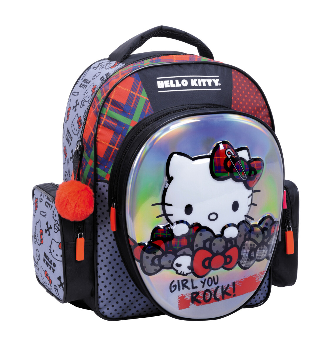 Mochila Hello Kitty Rock Mini Hello Kitty - Negro/Gris/Rojo 