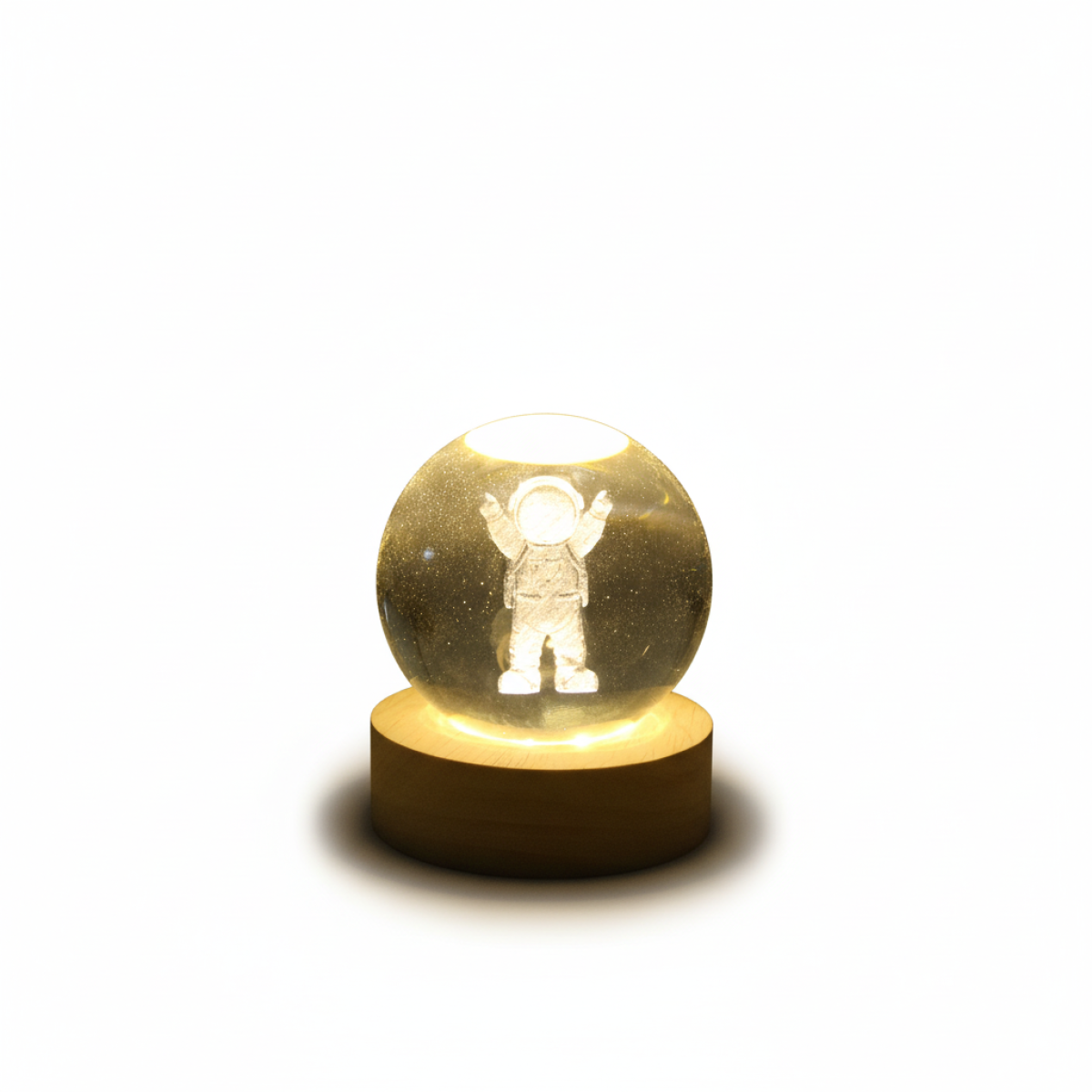 LÁMPARA VELADORA 3D DISEÑO ASTRONAUTA BASE DE MADERA 6"" 