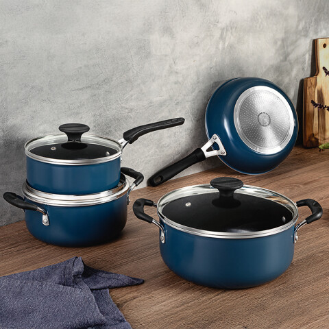 Bateria de cocina azul 4 piezas ceramica "Tunis" TR5484