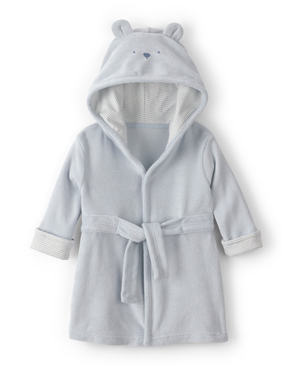 Bata de algodón terry, con capucha, azul, diseño oso 