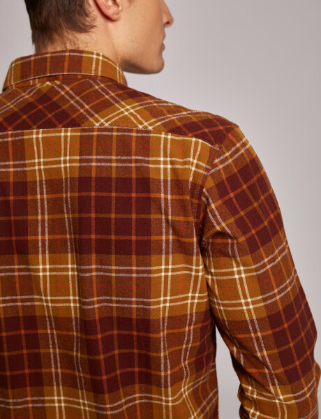 Camisa m/l franela cuadros marron