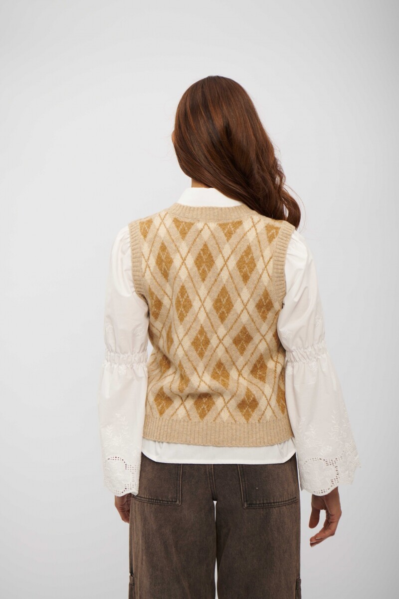 CHALECO INARA OCRE Y BEIGE