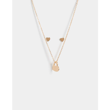 Set De Collar Y Aros Pasantes Corazones Dorado