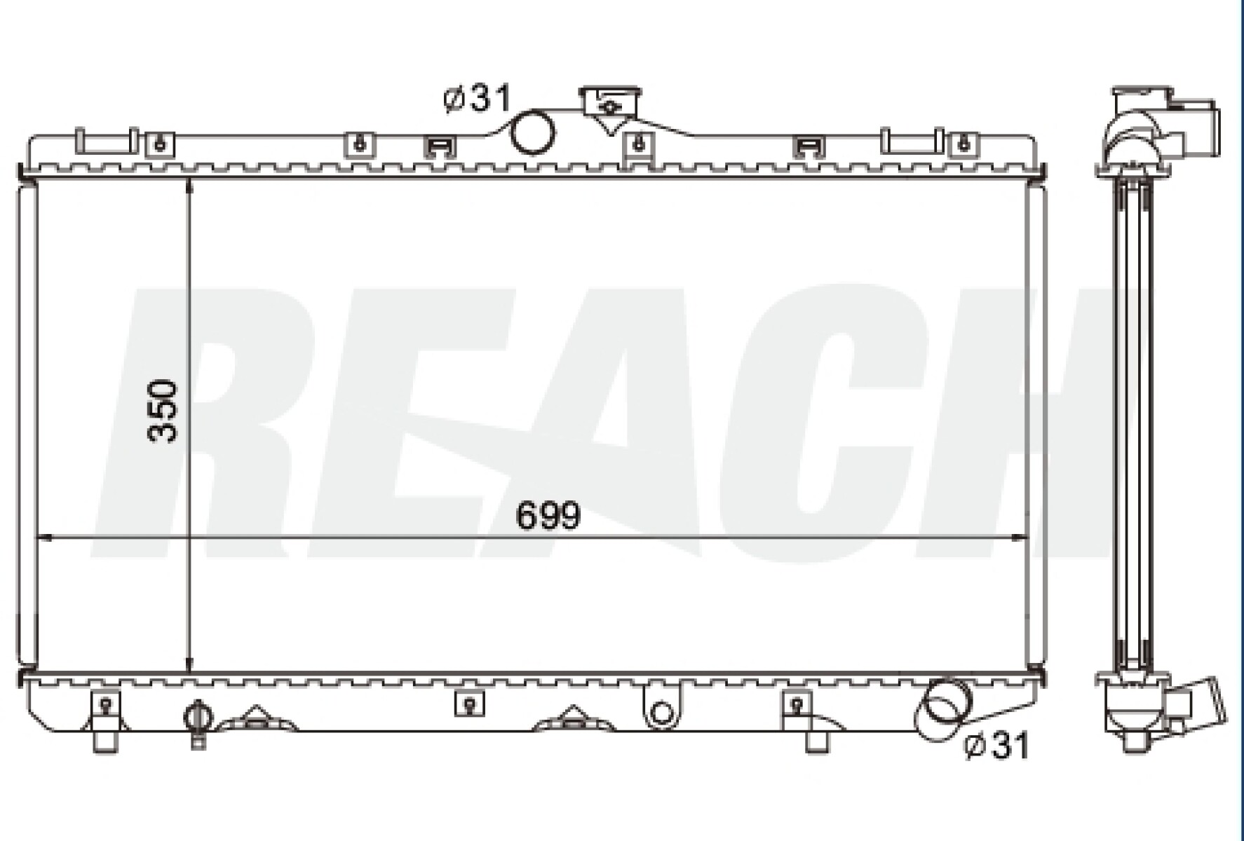 RADIADOR TOYOTA COROLLA 2.0D 91-95 69.9X35 REACH 