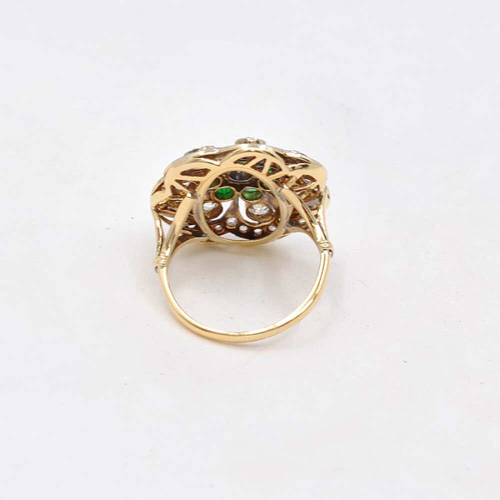 Anillo Oro 18K, Brillantes, Diamantes Y Esmeraldas Anillo Oro 18K, Brillantes, Diamantes Y Esmeraldas