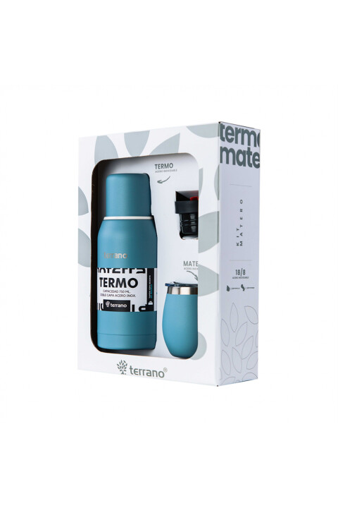 KIT V1 TERMO CLASICO 750ML SIN MANIJA TERRANO KIT V1 MATE + TERMO CLASICO 750ML CELESTE