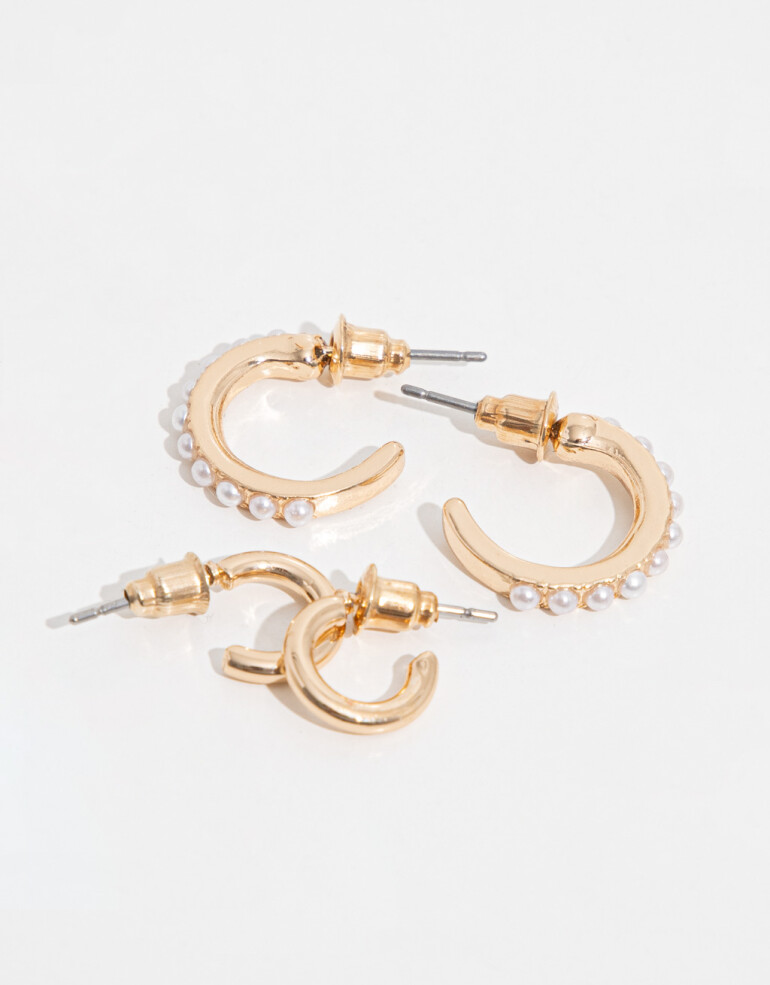 Aros Argollas Set Perlas Set De Argollas - Dorado