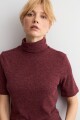 Polera manga corta acanalada bordo melange