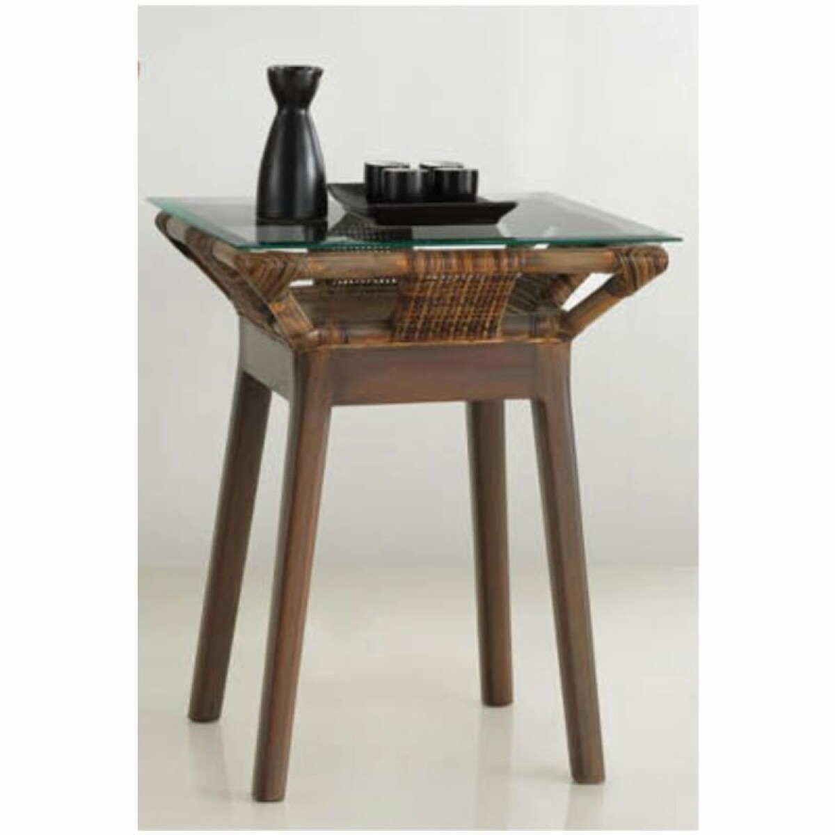 Mesa Lateral Luxor 1338 de Madera Rattan y vidrio 