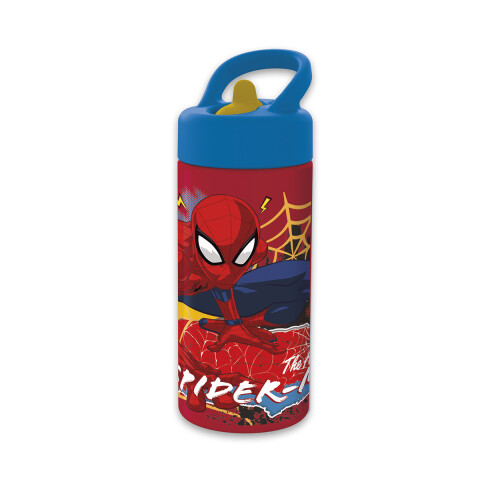 Botella Plástica con Pajita Spiderman 410 ml U