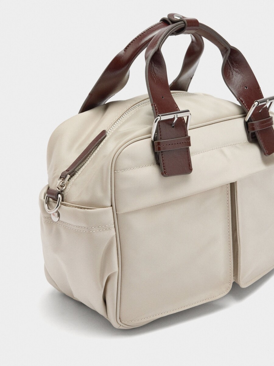 Bolso Tote De Nylon Con Bandolera crudo