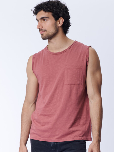 Musculosa slub bolsillo Terracota