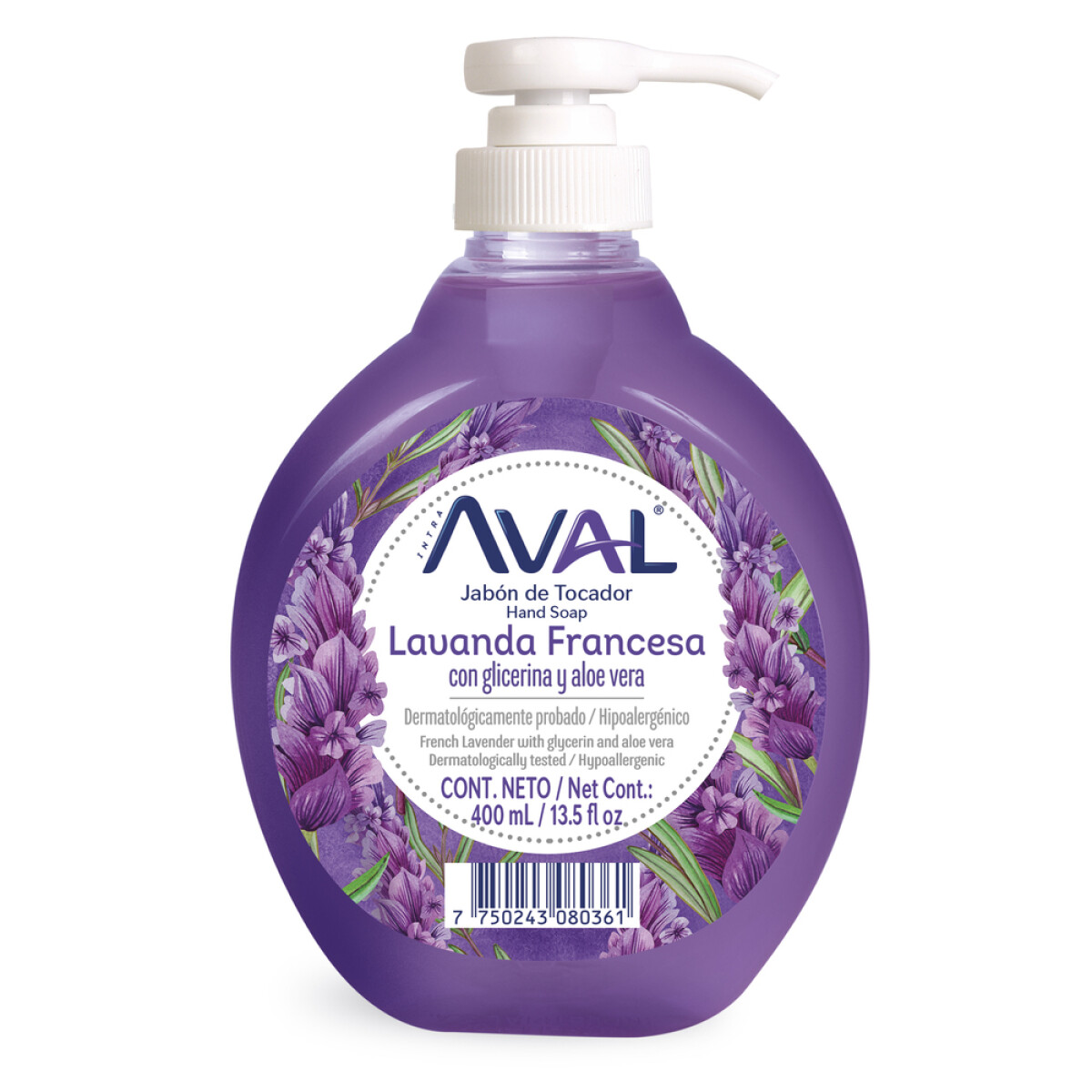 JABON LIQUIDO P/MANOS AVAL 400 ML LAVANDA 