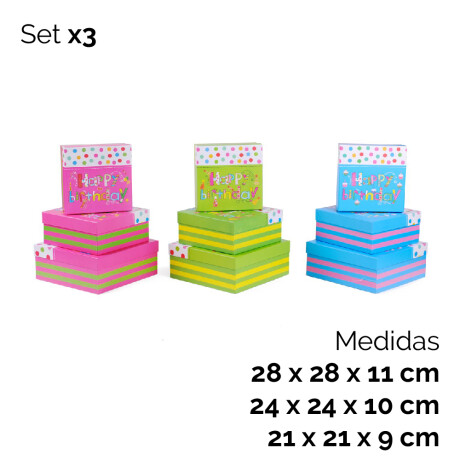 Set X3 Cajita Happy Birthday 28*28*11cm,24*24*10cm,21*21*9cm Set X3 Cajita Happy Birthday 28*28*11cm,24*24*10cm,21*21*9cm