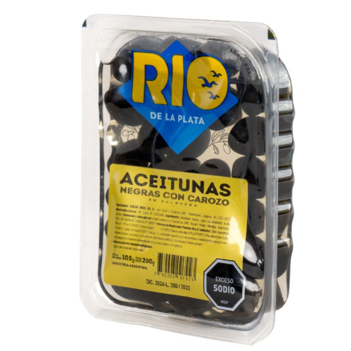 ACEITUNAS BANDEJA NEGRAS C/CAROZO RIO DE LA PLATA 200 GR 