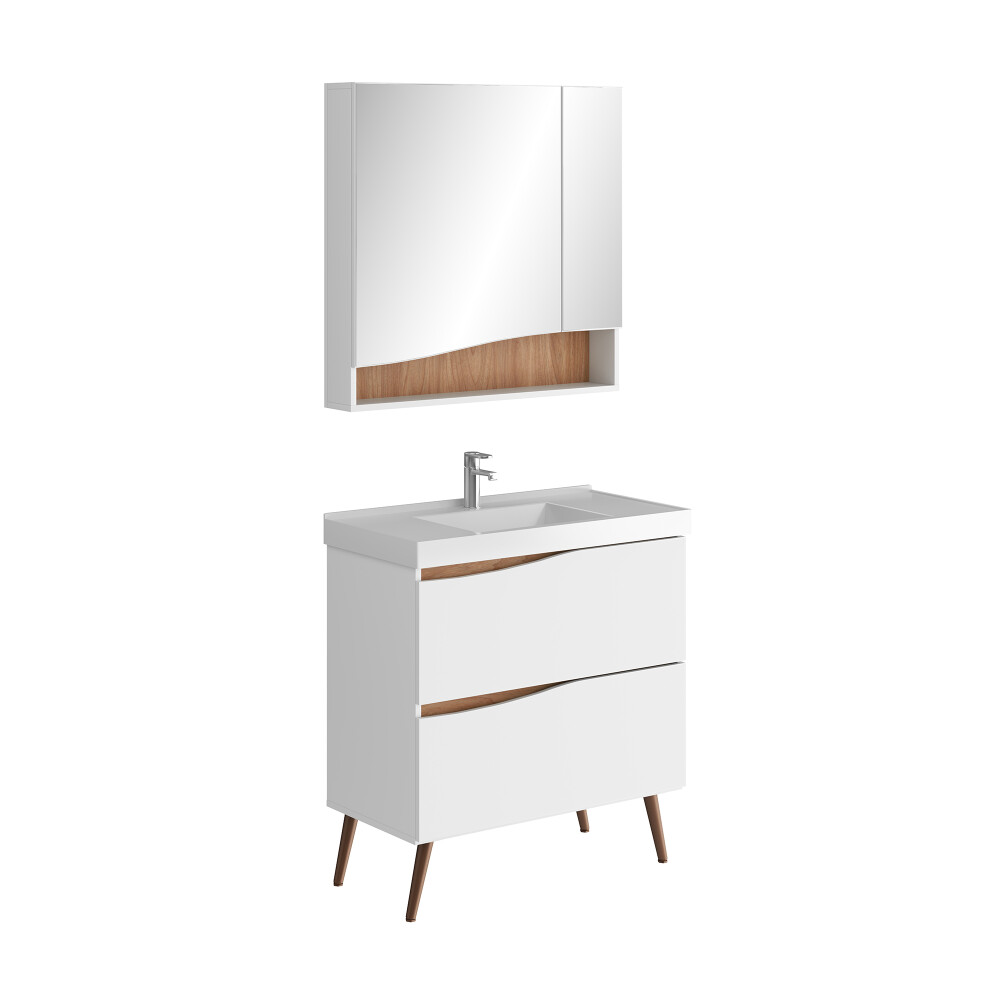 CONJUNTO DE BAÑO MODELO LILLE 80 CM COLOR BCO/TAU CON PATAS / MUEBLE + BACHA + ESPEJO Conjunto De Baño Modelo Lille 80 Cm Color Bco/tau Con Patas / Mueble + Bacha + Espejo