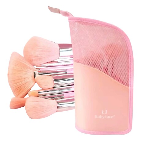 Set Completo Brochas Pinceles Maquillaje 10 Pzas con Estuche Rosa