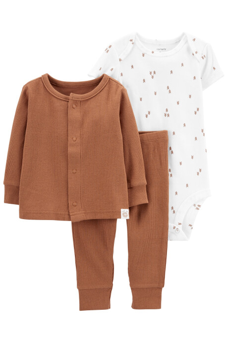 Set tres piezas pantalón, saco de punto y body de algodón Set tres piezas pantalón, saco de punto y body de algodón