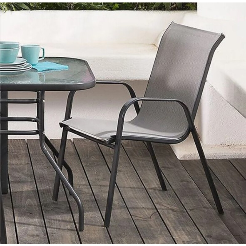 Silla de exterior Textilina Sling de acero gris Silla de exterior Textilina Sling de acero gris