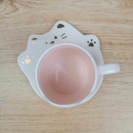 Taza Y Plato De Cerámica Gatito Rosado