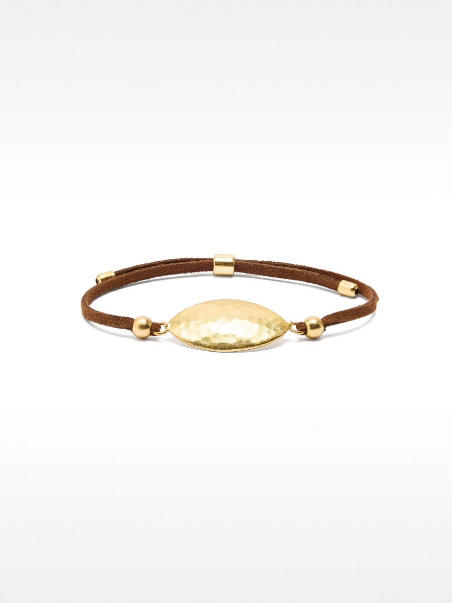 Pulsera De Piel Con Detalle Ovalado dorado