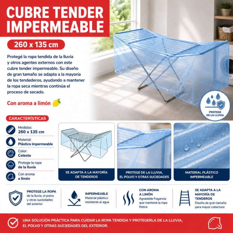 Cubre tender impermeable 260x135 cm CELESTE