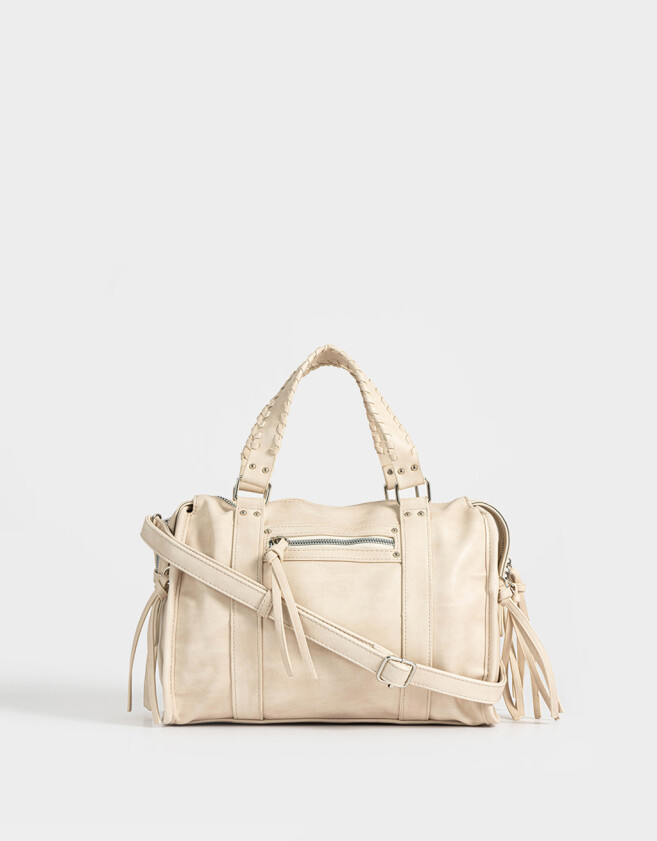 Bowling Boho Cartera Bowling Con Flecos - Blanco Crudo