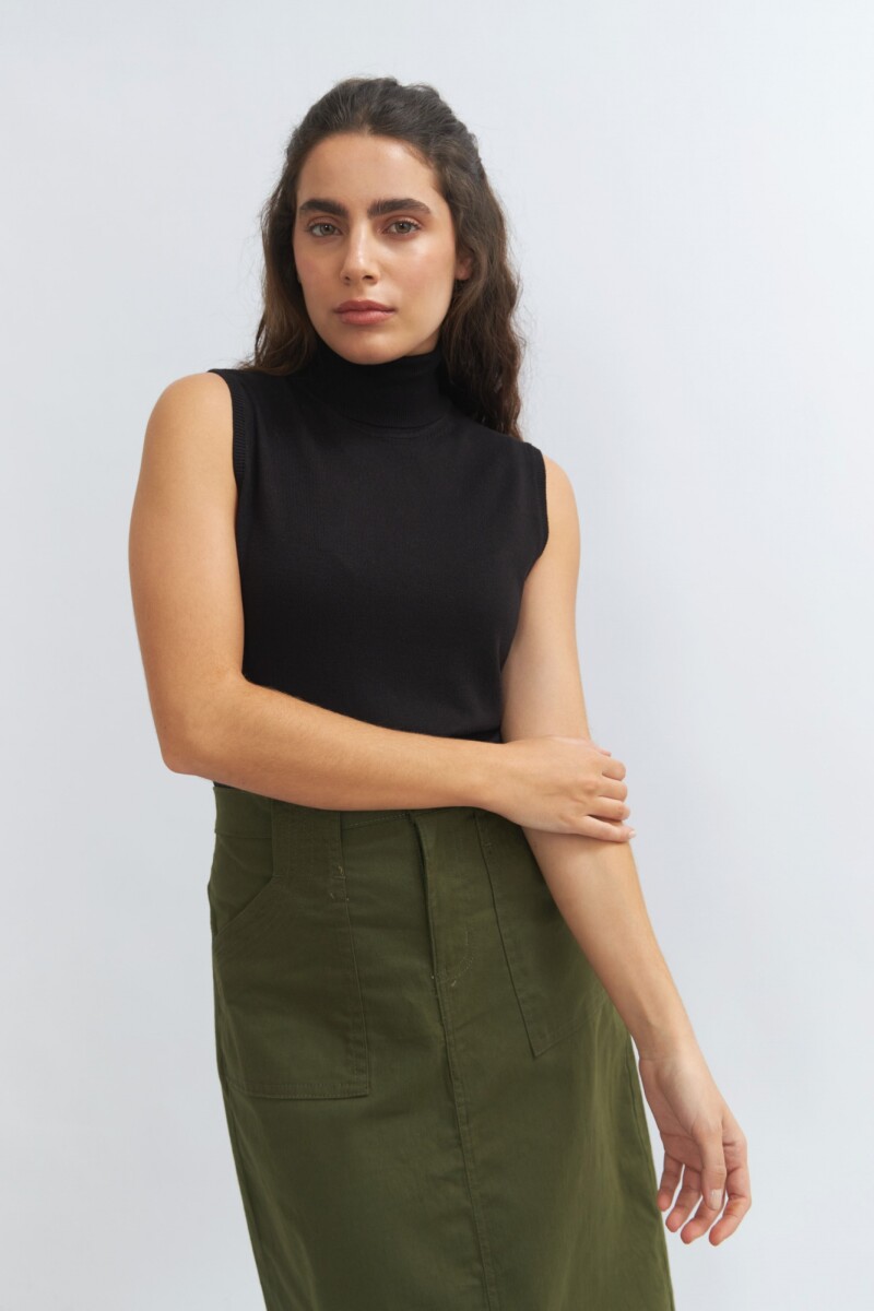 Falda midi de twill VERDE OLIVA